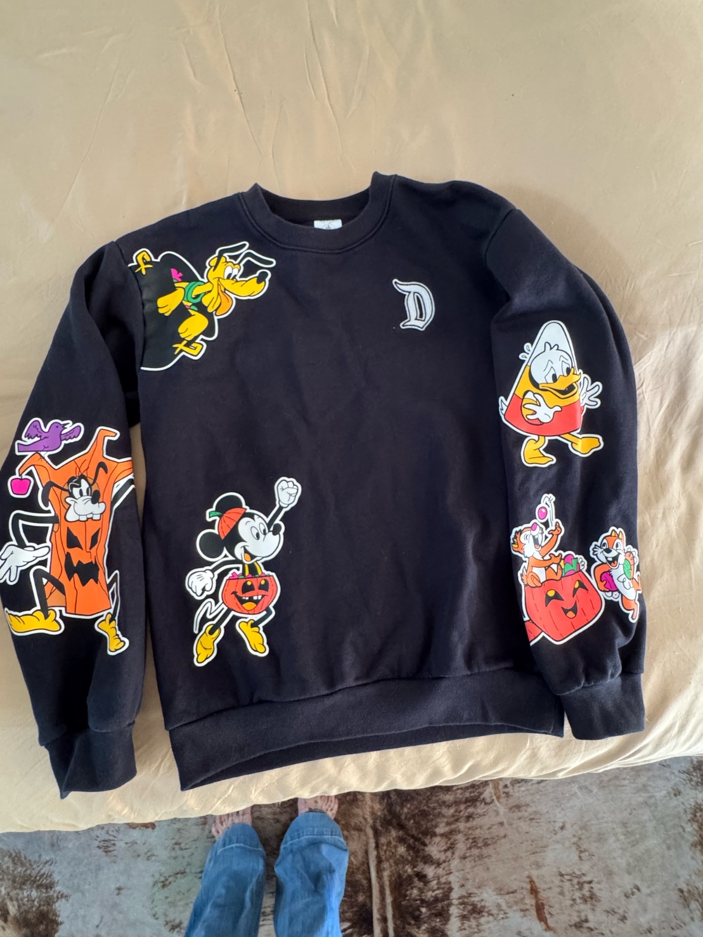 Disney Black Halloween Cartoon Pullover Sweatshirt with Mickey & Friends